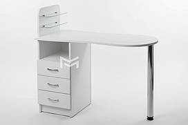 Манікюрний стіл білий з ящиками та поличками під лак з скла "Естет №1" М101