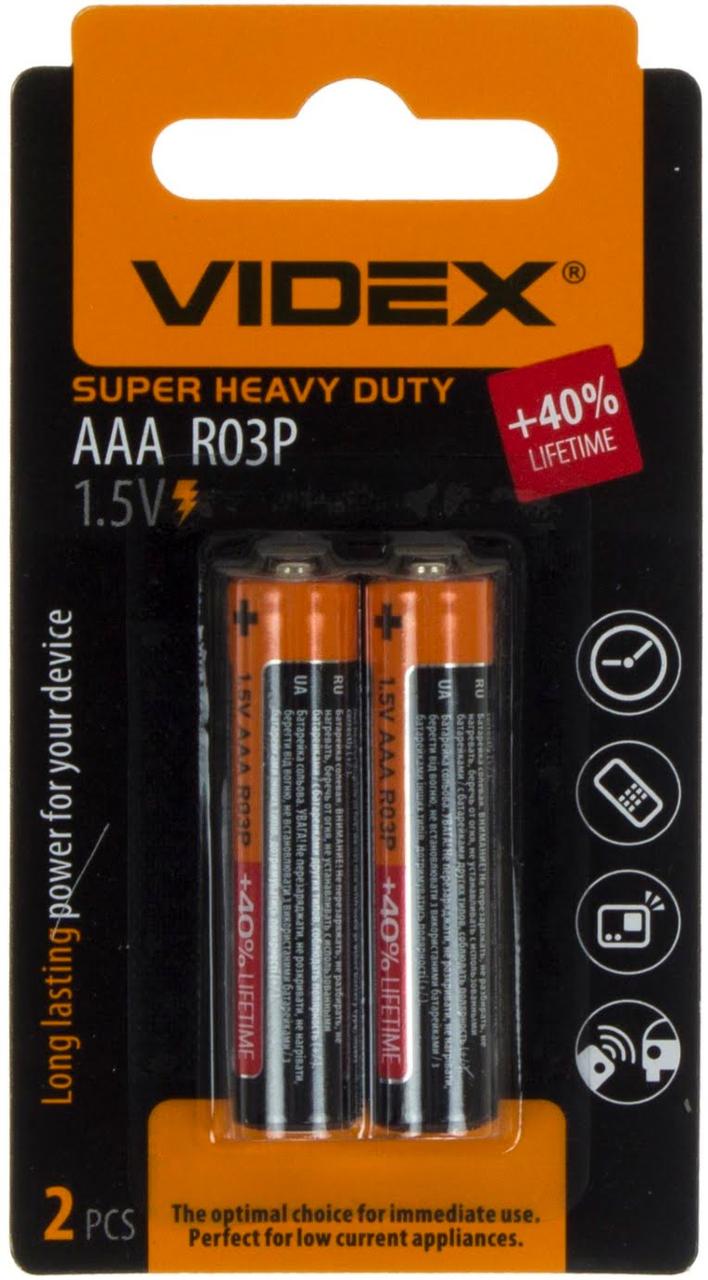Батарейки Videx R-03/мініблістер 2шт (24)(720)