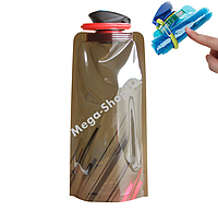 Складная бутылка для воды с карабином 550 мл Sport Bottle. Мягкая гибкая бутылка для туризма спорта Коричневая