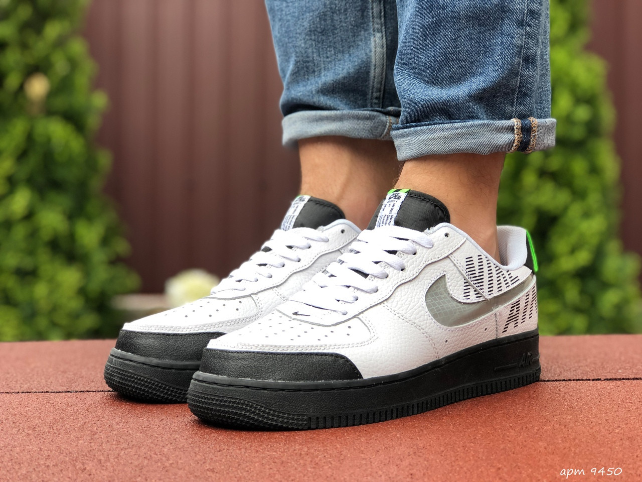 Кросовки чоловічий Nike Air Force, Найк Аір Форс білі з чорним, демісезонні