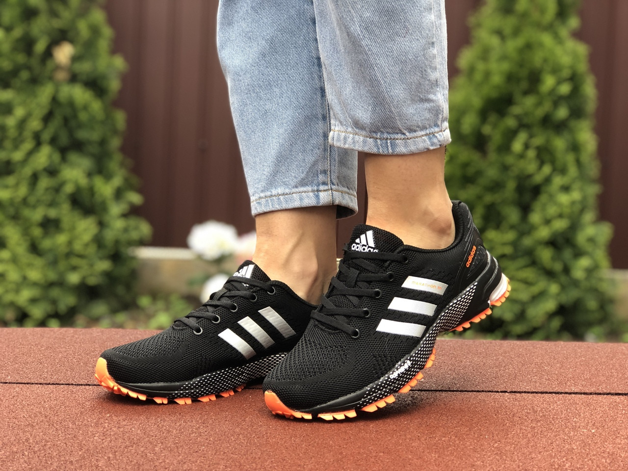 Крихітки жіночі влітку Adidas Marathon в сітку Адідас Марафон чорні з оранжевим, рептиліки ( Размер 37, 39)