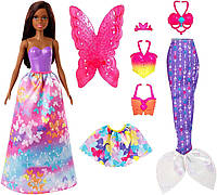 Лялька Barbie Dreamtopia Doll and Fashions Dress Up Gift Set, Brunette Фея Русалка Казкове перетворення GJK41