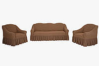 Чехлы натяжные на диван 3-х местный и два кресла Жаккард Venera Ж25 (универсальные) Светлый беж