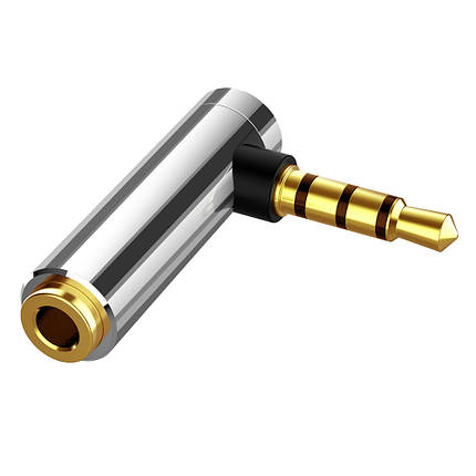 Перехідник кутовий аудіо Alitek 3.5 мм M 4 pin — 3.5 мм F Silver Metal, фото 1