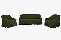 Чехлы натяжные на диван 3-х местный и два кресла Жаккард Venera Ж27 (универсальные) Зелёный