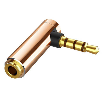 Перехідник аудіо кутовий Alitek 3.5 мм M 4 pin — 3.5 мм F Rose Gold Metal, фото 1