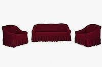 Чехлы натяжные на диван 3-х местный и два кресла Жаккард Venera Ж29 (универсальные) Бордовый