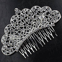 Гребінець для волосся сріблястий металевий з кристалами завитушки 7х12 см 8х11,5 см