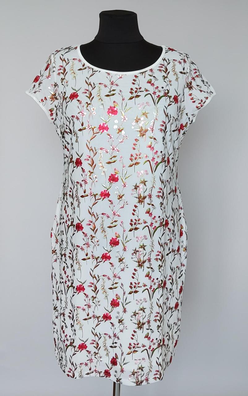 Легке жіноче плаття білого кольору з квіточками (50-60 р)