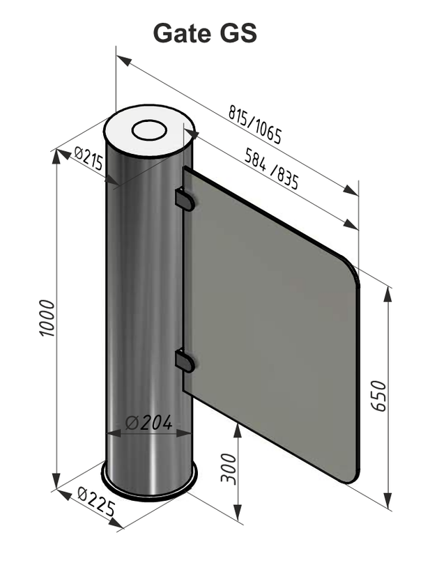 Габаритные размеры турникета - калитки Gate - GS