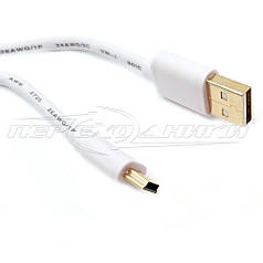 Кабель USB 2.0 AM — mini USB 5 pin, 0.8 м, білий, преміум'якість