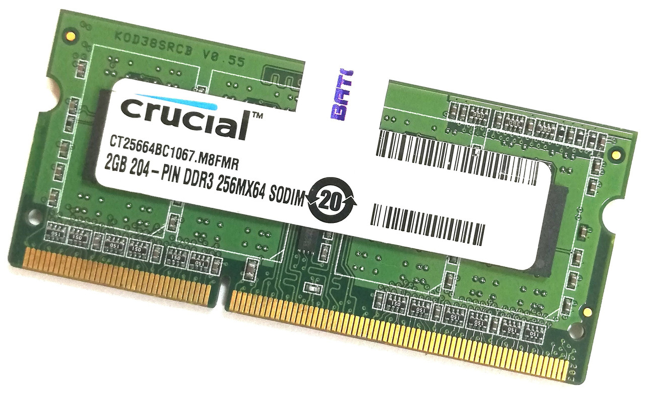 Оперативна пам'ять для ноутбука Crucial SODIMM DDR3 2Gb 1066MHz 8500S 1R8 CL7 (CT25664BC1067.M8FMR) Б/У, фото 1