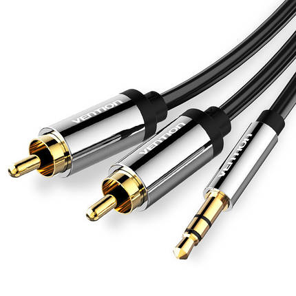 Кабель Audio 3.5мм-2RCA Vention PVC gold-plated 1m Black (BCFBF), фото 1