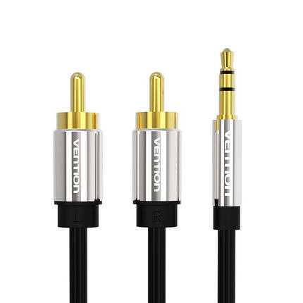 Кабель Audio 3.5 мм-2RCA Vention gold-plated 0.5 m Black (BCFBD), фото 3