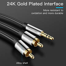 Кабель Audio 3.5мм-2RCA Vention PVC gold-plated 1m Black (BCFBF), фото 4