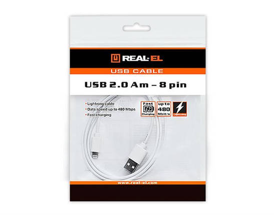 Кабель USB-Lightning REAL-EL 1m White (EL123500033), фото 3