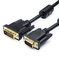 Кабель DVI папа - VGA папа 1.8m ATCOM 24PIN 24+5 DVI-I 2 феррит ЧЕРНЫЙ 16143