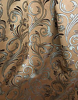 Портьерная ткань для штор Жаккард коричневого цвета с вензелями