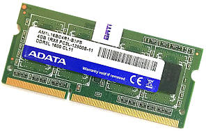 Оперативная память для ноутбука Adata SODIMM DDR3L 4Gb 1600MHz 12800S 1R8 CL11 (AM1L16BC4R1-B1PS) Б/У