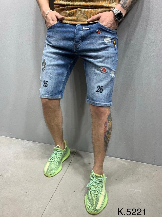 Мужские Голубые Джинсовые Шорты. Шорты с Налипками. — в Категории ...