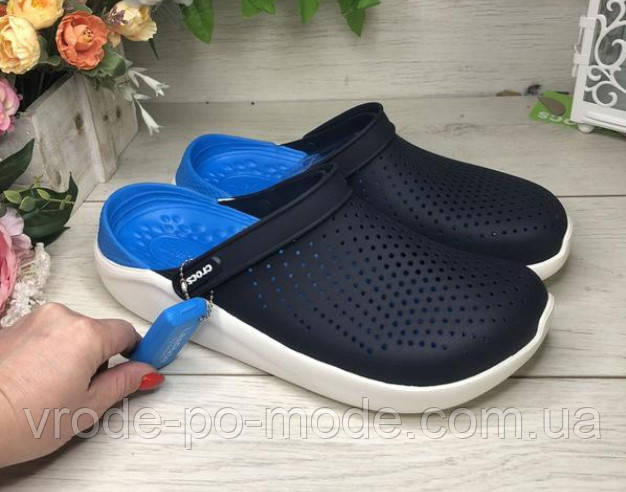 Чоловічі літні сандалі крокси сині, м'які лайтрайди для чоловіків і підлітків Crocs LiteRide, оригінал