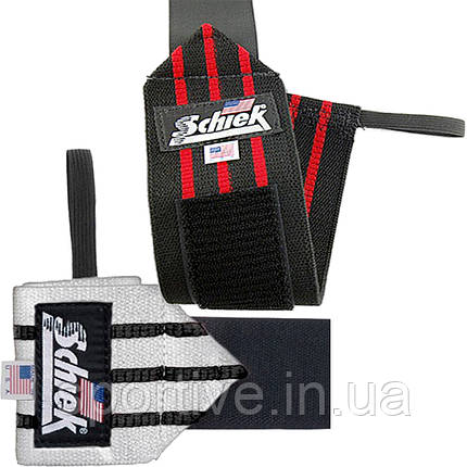 Кистьові бинти на зап'ястя SCHIEK Line Wrist Wraps 1124 60 см (пара) чорний\ червоний, фото 3