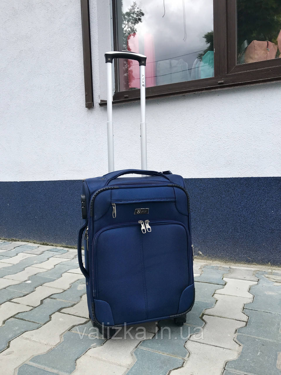 Якісний текстильний валізу маленький синій для ручної поклажі на 4-х колесах 360* Польща