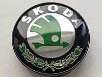 Колпачки заглушки в литые диски Skoda 60/56/10 мм. Зеленые/Хром