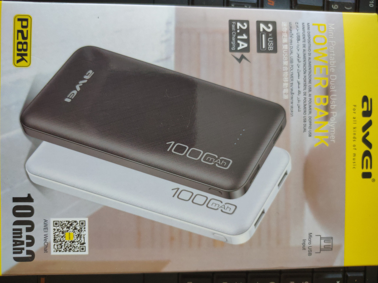 Павербанк "Powerbank Awei P28K" 10000 mAh, 2USB, 5V/2.1A, micro-USB + кабель Micro-USB - фото 6 - id-p1198919392