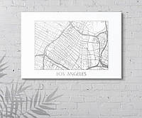Мапа улиц Лос Анджелес карта Печать на холсте Карта Лос Анджелес Плакат города Стильный аксесуар Холст 60х40см Серебро
