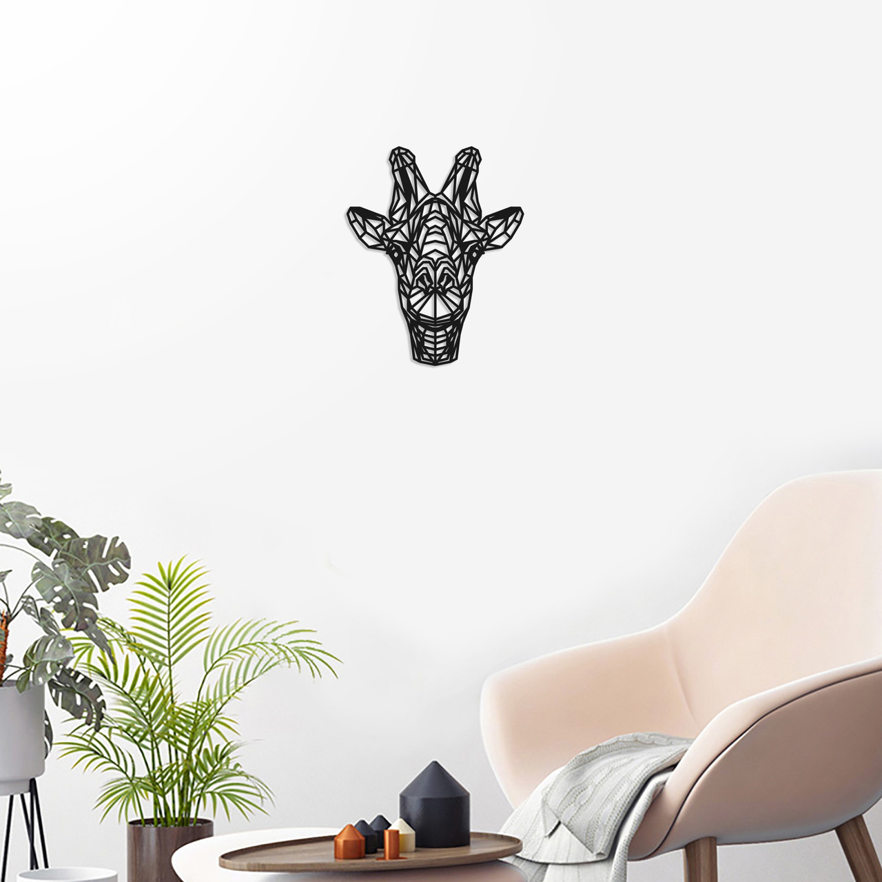 Жираф Декор полігональний Чорний жираф Силует жирафа Голова жирафа Жираф із дерева Геометрическа модель 35 см, фото 1