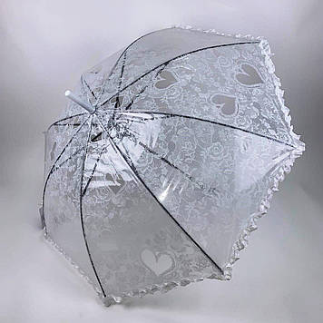 Дитяча парасолька-тростина Білий SL, Дитяча прозора парасолька, Дитяча Парасолька з Рюшами для Дівчаток