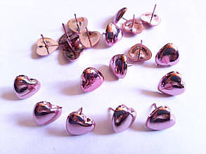 Сережки пластикові, пумери "Серце" металік рожевий 6 пар