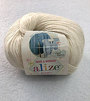 Пряжа Baby Wool 50гр - 175м (01 Кремовый) Alize, Детская пряжа (40%-шерсть, 20%-бамбук, 40%-акрил,