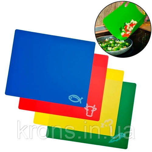 Набір з 4 кухонних гнучких обробних дощок 33х27х0.25см, кольорові, фото 1