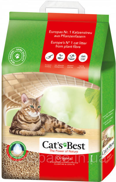 Деревний наповнювач для котів Cat's Best Original (Кетс Бест Оріджинал), 20л./8,6кг.