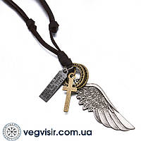 Шикарная подвеска на кожаном шнурке крылья ангела крест кольцо love ангела кулон амулет