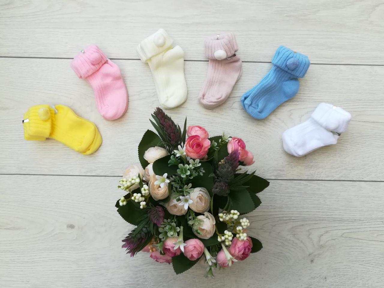 Дитячі шкарпетки для немовлят "Бубончики" 0-6 міс (щільне в'язання), фото 1