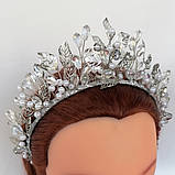 Корона кришталева з перлами намистинами прозора тіара діадема німфа ручної роботи, найкращої прикраси, фото 6