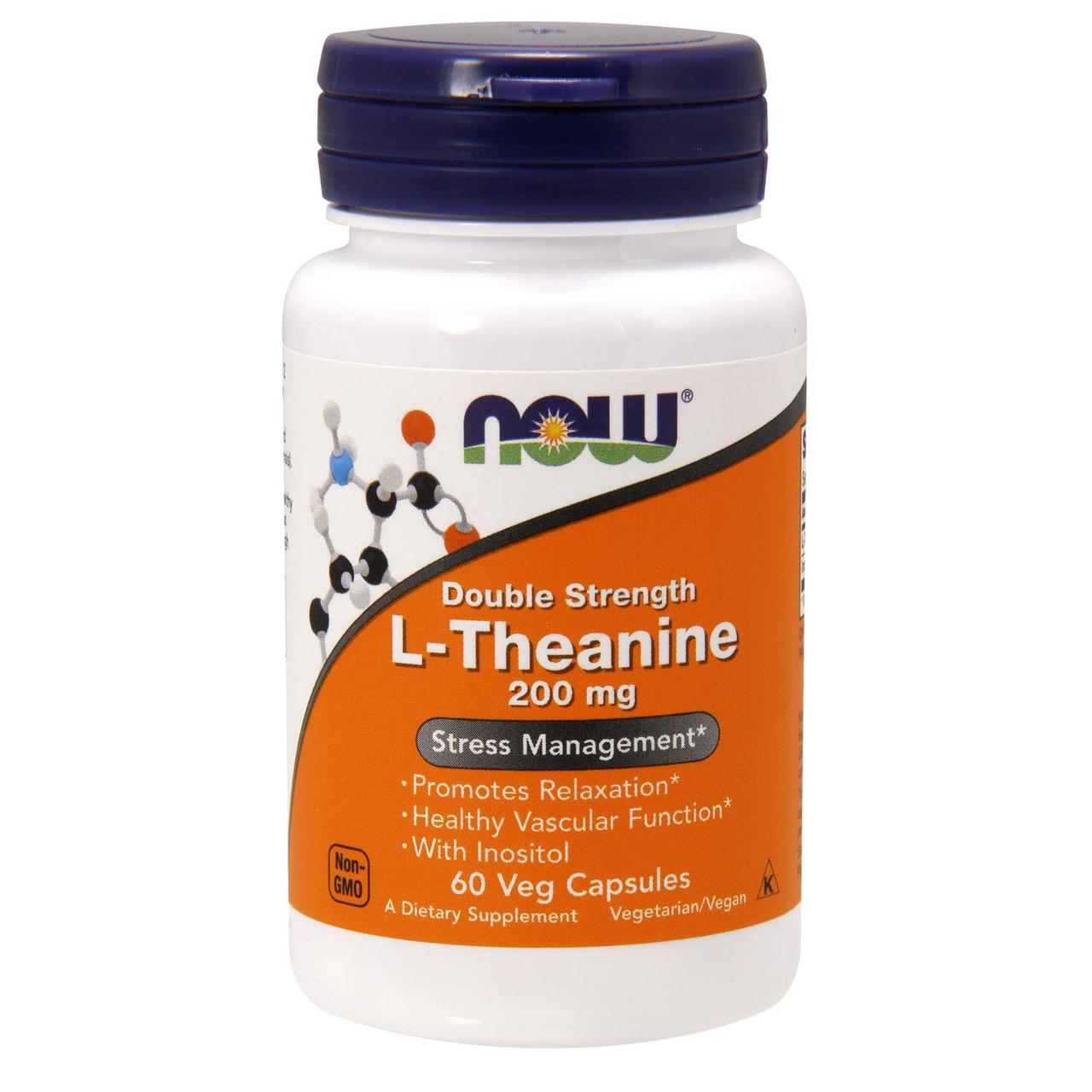 NOW L-Theanine 200 mg 60 vegan caps - спокойное настроение, борьба со стрессом