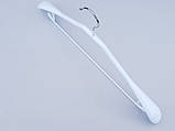 Плічка вішалки тремпеля металевий в силіконовому покритті широкий білого кольору , довжина 43,5 см, фото 3