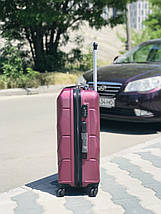 Великий пластиковий чемодан з полікарбонату бордовий на 4-х колесах / Велика пластикова валіза, фото 2