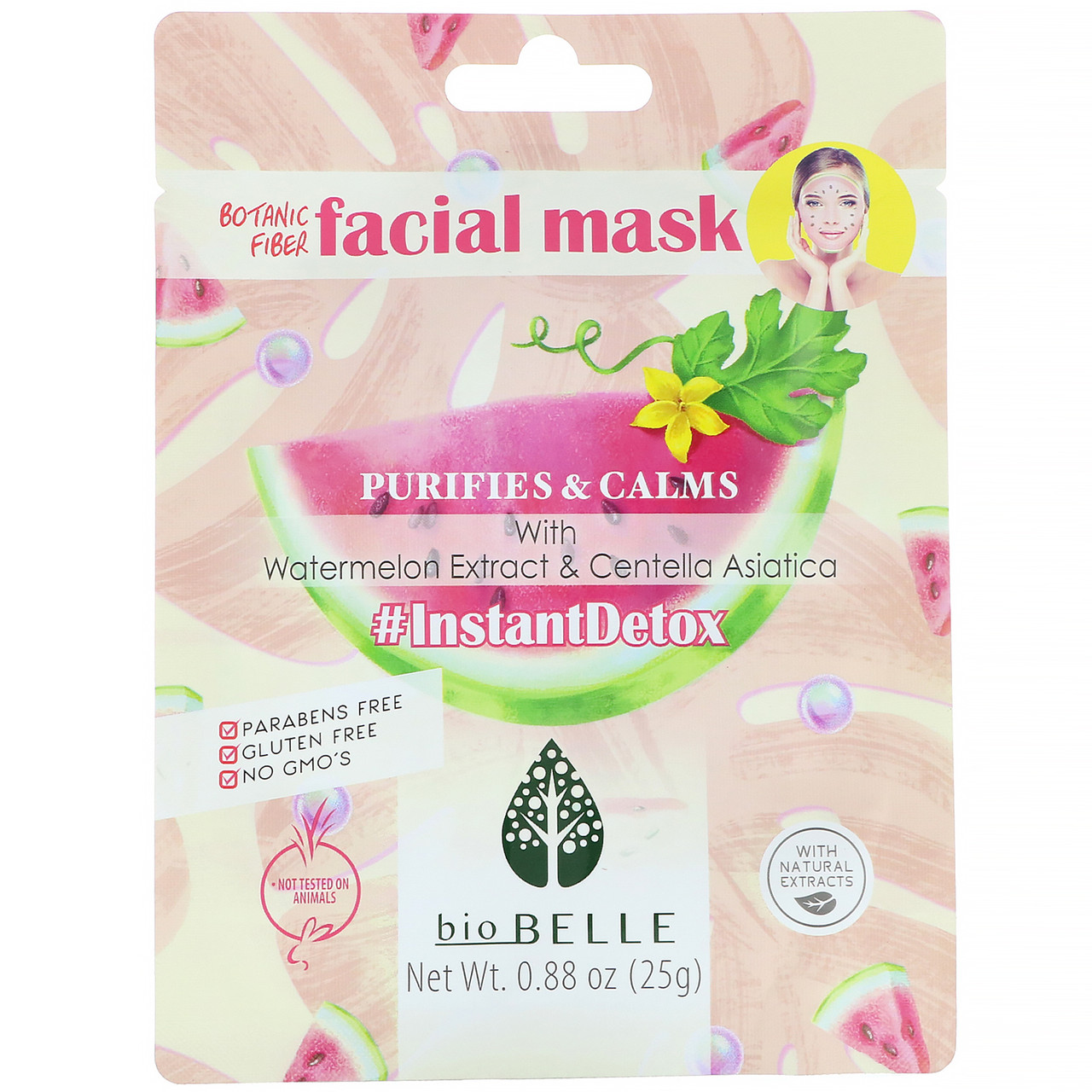 Biobelle, Botanic Fiber Facial Mask, Purifies & Calms, #InstantDetox, 1 Sheet, 0.88 oz (25 g), Київ
