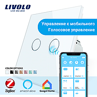 Сенсорный Wi-Fi выключатель Livolo ZigBee 2 канала белый стекло (VL-C702Z-11)