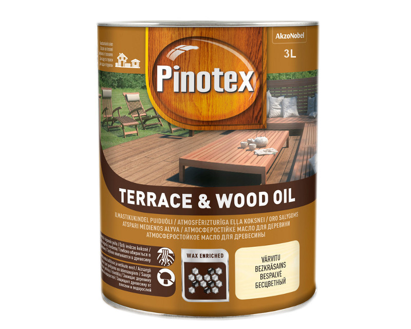 Масло антисептическое PINOTEX TERRACE & WOOD OIL для древесины матовое 3л - фото 2 - id-p1197102556