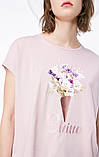 Футболка жіноча з принтом Квіти річна бавовняна ONLY, розмір M (рожева), фото 3