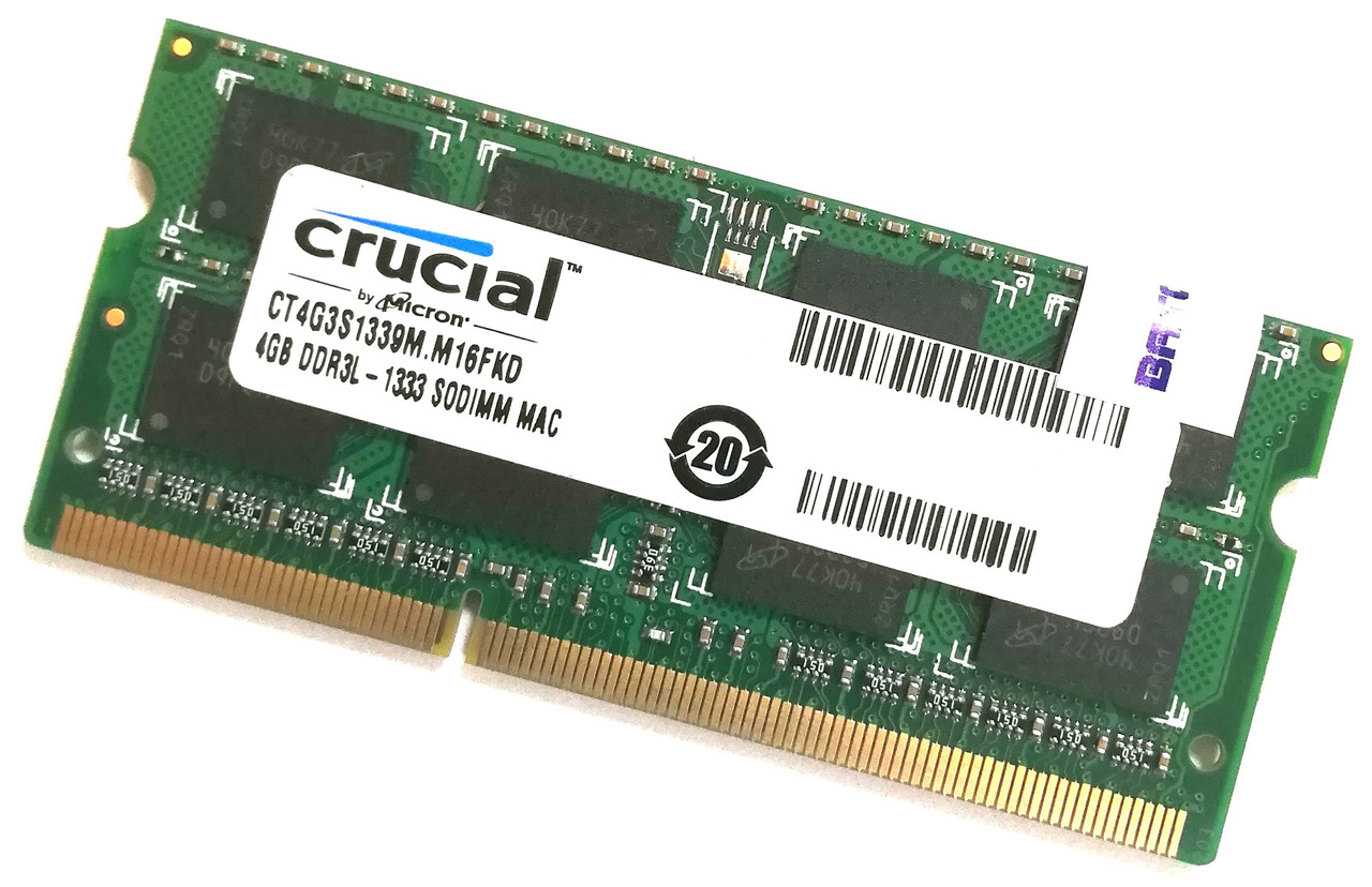 Оперативна пам'ять для ноутбука Crucial SODIMM DDR3L 4Gb 1333MHz PC3L-10600S 2R8 CL9 (CT4G3S1339M.M16FKD) Б/В