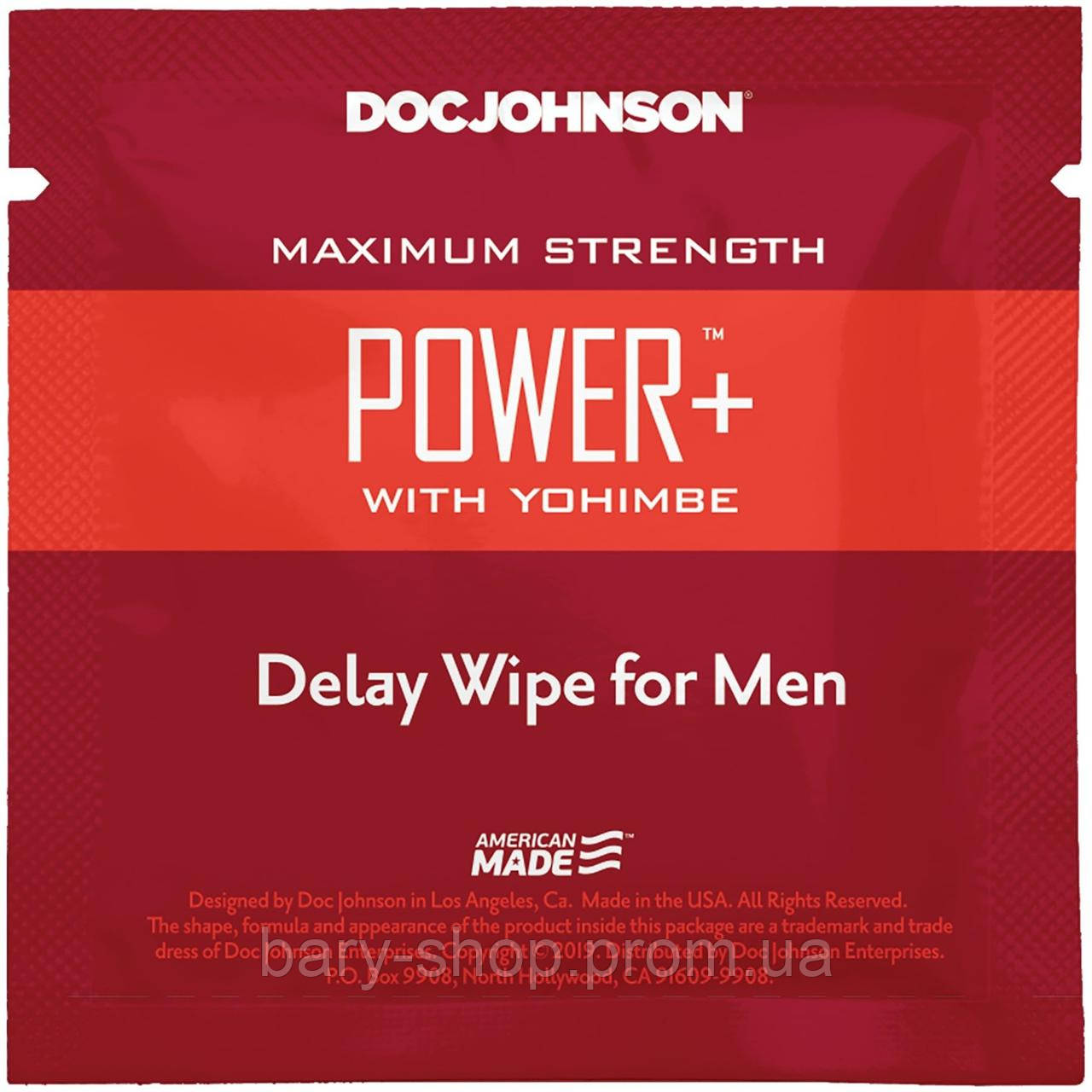 Пролонгирующая серветка Doc Johnson Power+ Delay Wipe For Men з екстрактом йохимбе (AS)