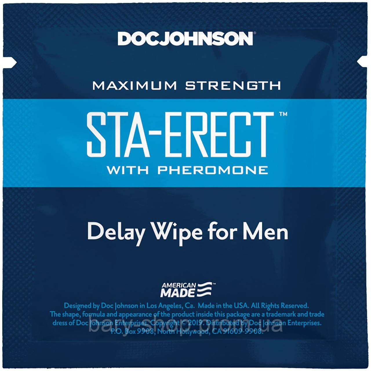 Пролонгирующая серветка Doc Johnson Sta-Erect Delay Wipe For Men з феромонами (AS)