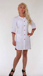 Жіночий медичний халат з червоними ґудзиками (с 44 по 60 р)